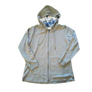 D&Co Active Womens Gray Hoodie Medium Green Blue Floral Lined Hood Full Zip